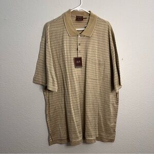 NWT Tasso Elba Golf Tan Patterned Polo Shirt 100% Mercerized Cotton size XL